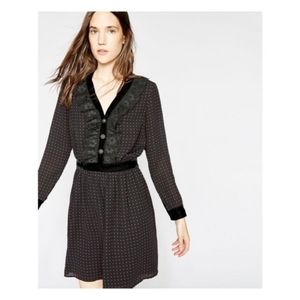 The Kooples Black Lace Trim Red Polkadot Dress Long Sleeve XS